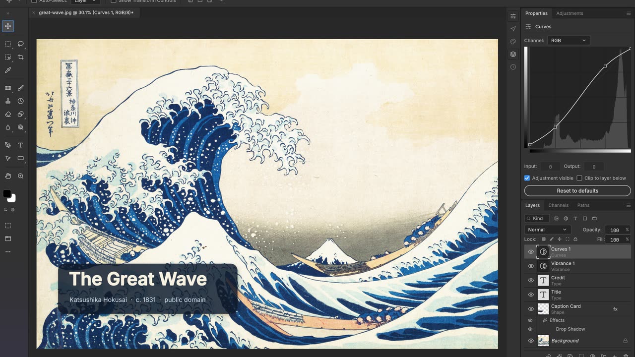 Official PhotoCraft demo showing The Great Wave off Kanagawa on the canvas